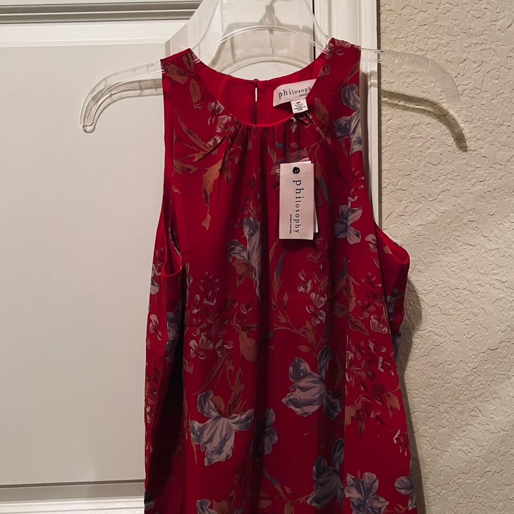 Philosophy Sleeveless Red Floral Top - Size Small